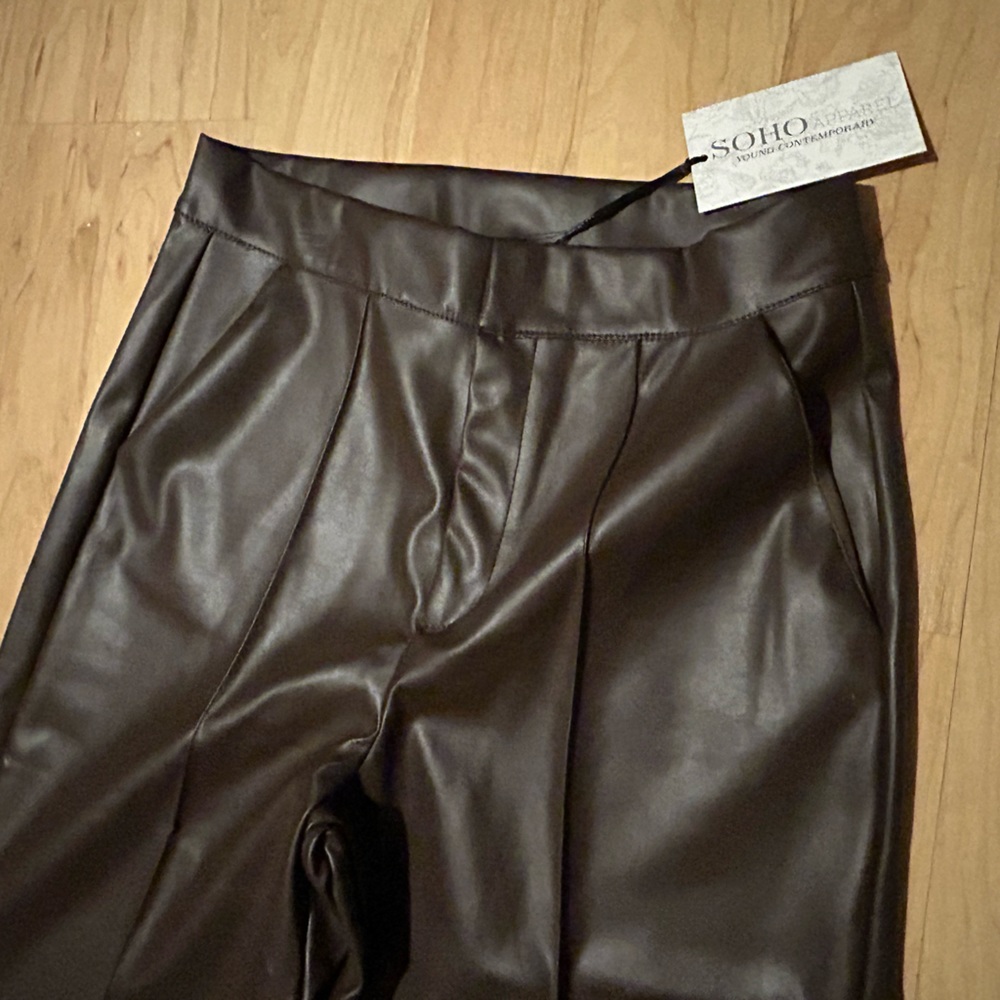 Faux leather brown Wide leg pants Large - Picture 2 of 6